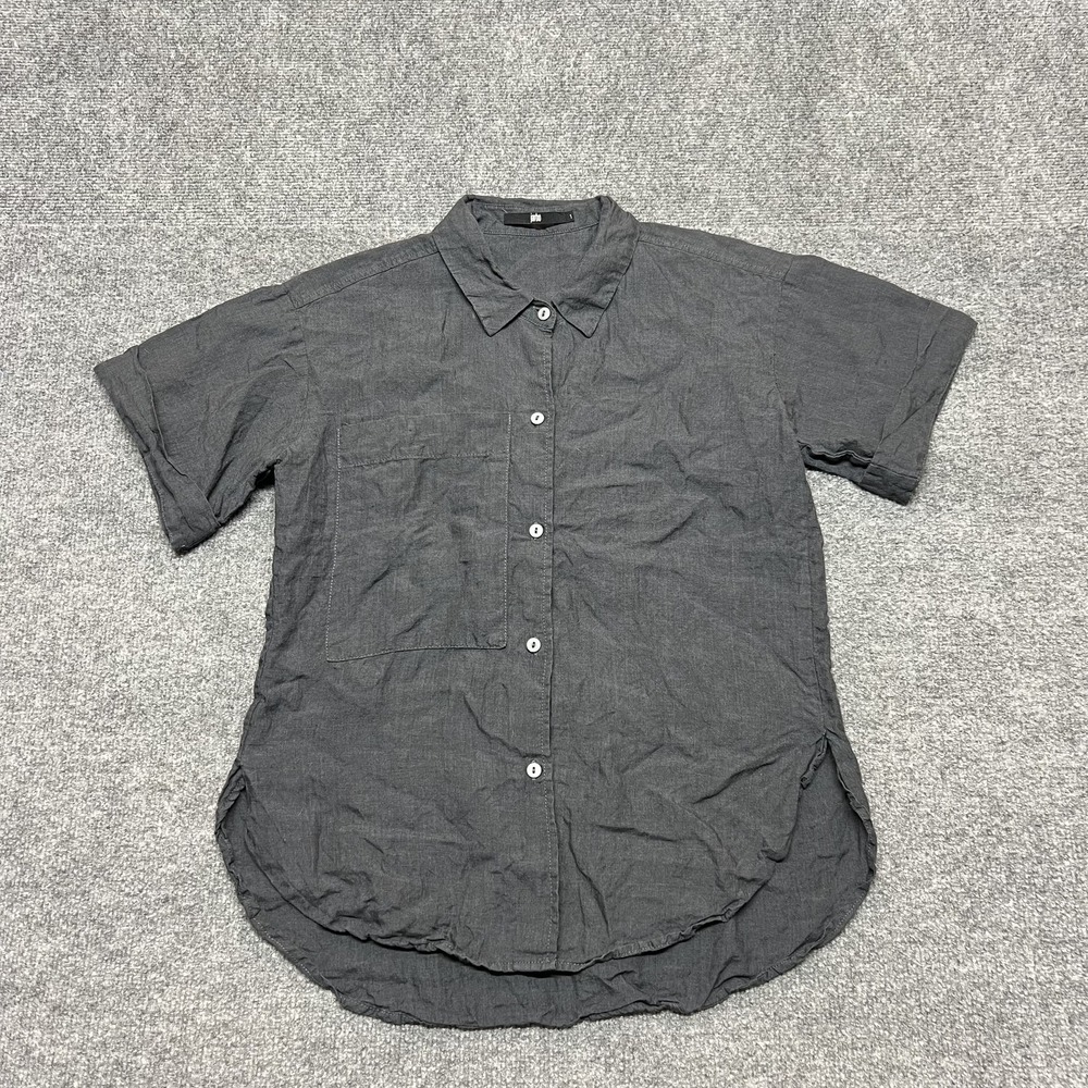 Jarbo Shirt Womens 1 Gray Short Sleeve Button Up Tunic Top Relaxed Fit Pocket